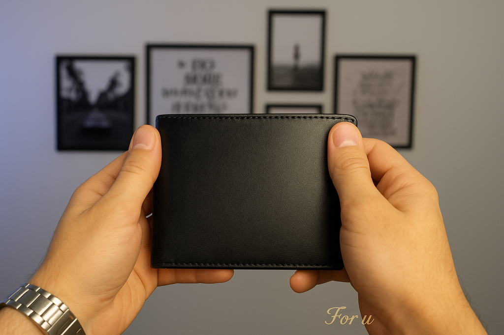 محفظة جلد طبيعي لون أسود